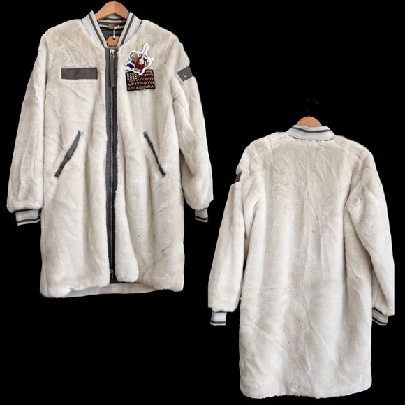 True Religion Off White Faux Fur Long Coat Parka Mobwife Streetwear Old Money S - Picture 8 of 12